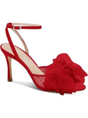 Women's Red Mesh Bow Tie Slingback Peep Toe High Stiletto Summer Heel